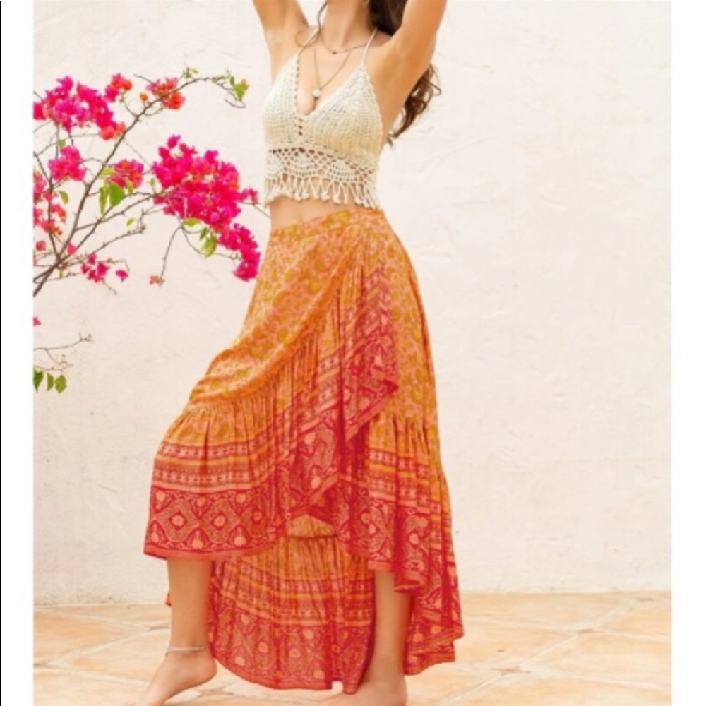 Boho Plus Size Orange Ruffle Hem Maxi Skirt - Picture 5 of 12